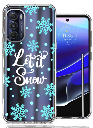 Motorola Moto G Stylus 4G 2022 Christmas Holiday Let It Snow Winter Blue Snowflakes Design Double Layer Phone Case Cover