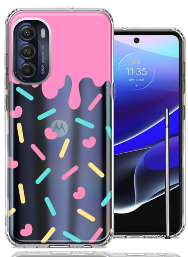 Motorola Moto G Stylus 4G 2022 Pink Drip Frosting Cute Heart Sprinkles Kawaii Cake Design Double Layer Phone Case Cover