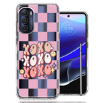 Motorola Moto G Stylus 5G 2022 Retro Pink Checkered XOXO Vintage 70s Style Hippie Valentine Love Double Layer Phone Case Cover