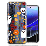 Motorola Moto G Stylus 4G 2022 Spooky Season Fall Autumn Flowers Ghosts Skulls Halloween Double Layer Phone Case Cover