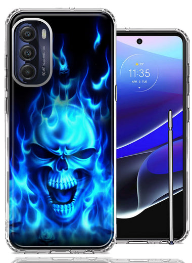 Motorola Moto G Stylus 5G 2022 Blue Flaming Skull Double Layer Phone Case Cover