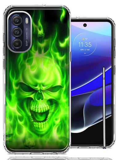 Motorola Moto G Stylus 5G 2022 Green Flaming Skull Double Layer Phone Case Cover