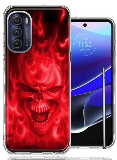 Motorola Moto G Stylus 5G 2022 Red Flaming Skull Double Layer Phone Case Cover