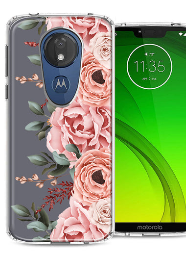 For Motorola G7 Power/E5 Plus Blush Pink Peach Spring Flowers Peony Rose Phone Case Cover