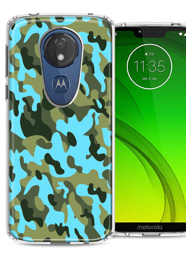 Motorola Moto G7 Power SUPRA Blue Green Camo Design Double Layer Phone Case Cover