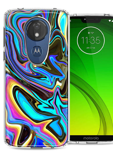 Motorola Moto G7 Power SUPRA Blue Paint Swirl Design Double Layer Phone Case Cover