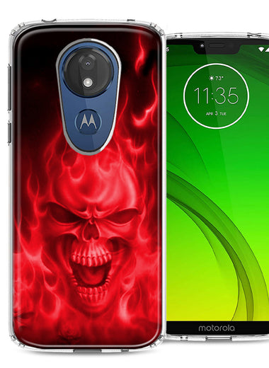 Motorola Moto G7 Power SUPRA Red Flaming Skull Design Double Layer Phone Case Cover