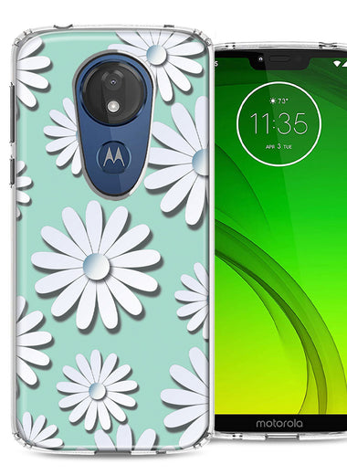 Motorola Moto G7 Power SUPRA White Teal Daisies Design Double Layer Phone Case Cover