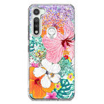 Motorola Moto G Fast Hawaiian Vibes Hibiscus Flowers Monstera Vacation Summer Hybrid Protective Phone Case Cover