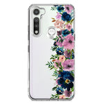 Motorola Moto G Fast Navy Blue Summer Watercolor Floral Classic Purple Flowers Hybrid Protective Phone Case Cover