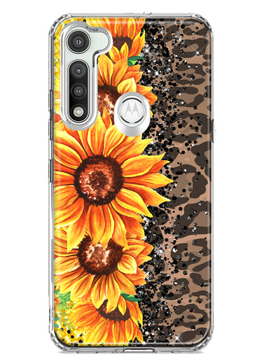Motorola Moto G Fast Yellow Summer Sunflowers Brown Leopard Honeycomb Hybrid Protective Phone Case Cover