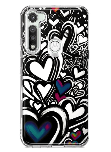 Motorola Moto G Fast Black White Hearts Love Graffiti Hybrid Protective Phone Case Cover