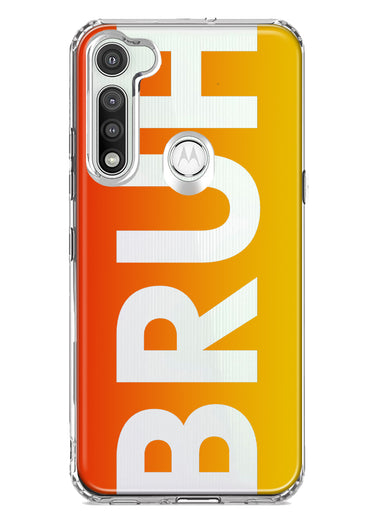 Motorola Moto G Fast Orange Red Clear Funny Text Quote Bruh Hybrid Protective Phone Case Cover