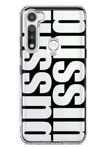 Motorola Moto G Fast Black Clear Funny Text Quote Bussin Hybrid Protective Phone Case Cover