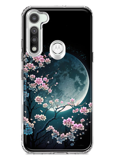 Motorola Moto G Fast Kawaii Manga Pink Cherry Blossom Full Moon Hybrid Protective Phone Case Cover