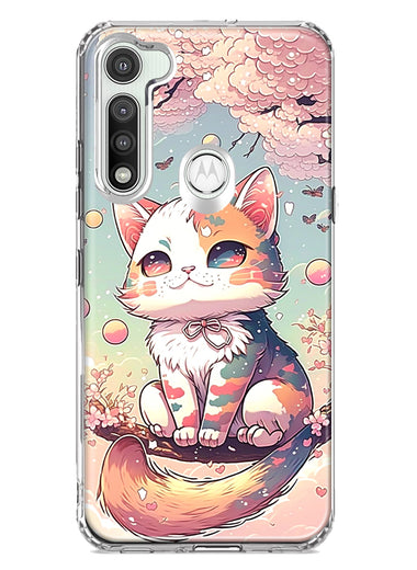 Motorola Moto G Fast Kawaii Manga Pink Cherry Blossom Cute Cat Hybrid Protective Phone Case Cover