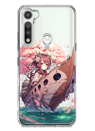 Motorola Moto G Fast Kawaii Manga Pink Cherry Blossom Japanese Girl Boat Hybrid Protective Phone Case Cover
