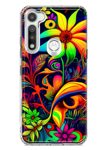 Motorola Moto G Fast Neon Rainbow Psychedelic Trippy Hippie Daisy Flowers Hybrid Protective Phone Case Cover