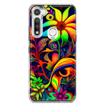 Motorola Moto G Fast Neon Rainbow Psychedelic Trippy Hippie Daisy Flowers Hybrid Protective Phone Case Cover