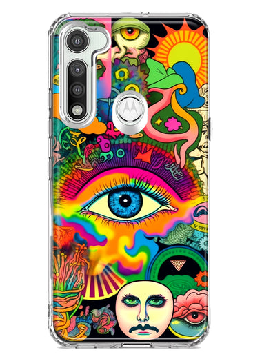 Motorola Moto G Fast Neon Rainbow Psychedelic Trippy Hippie Multiple Eyes Hybrid Protective Phone Case Cover