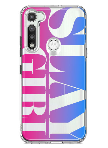 Motorola Moto G Fast Pink Blue Clear Funny Text Quote Slay Girl Hybrid Protective Phone Case Cover