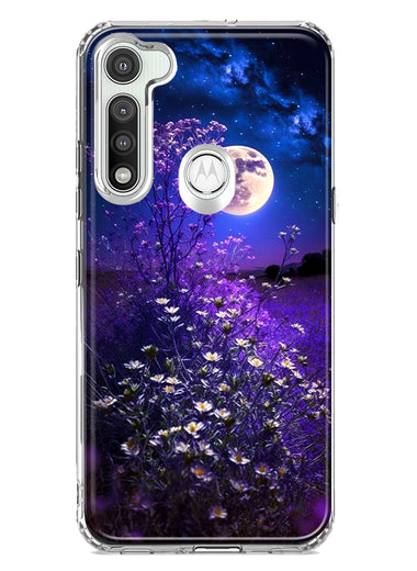 Motorola Moto G Fast Spring Moon Night Lavender Flowers Floral Hybrid Protective Phone Case Cover