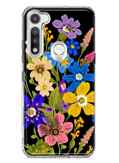Motorola Moto G Fast Blue Yellow Vintage Spring Wild Flowers Floral Hybrid Protective Phone Case Cover
