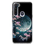 Motorola Moto G Stylus 2020 Kawaii Manga Pink Cherry Blossom Full Moon Hybrid Protective Phone Case Cover