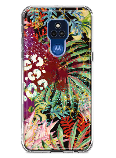 Motorola Moto G Play 2021 Leopard Tropical Flowers Vacation Dreams Hibiscus Floral Hybrid Protective Phone Case Cover