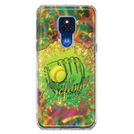 Motorola Moto G Play 2021 Love Softball Girls Glove Green Tie Dye Swirl Paint Hybrid Protective Phone Case Cover