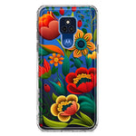 Motorola Moto G Play 2021 Colorful Red Orange Folk Style Floral Vibrant Spring Flowers Hybrid Protective Phone Case Cover