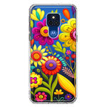 Motorola Moto G Play 2021 Colorful Yellow Pink Folk Style Floral Vibrant Spring Flowers Hybrid Protective Phone Case Cover