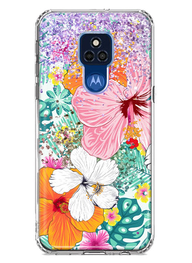 Motorola Moto G Play 2021 Hawaiian Vibes Hibiscus Flowers Monstera Vacation Summer Hybrid Protective Phone Case Cover
