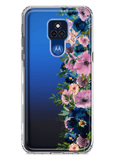Motorola Moto G Play 2021 Navy Blue Summer Watercolor Floral Classic Purple Flowers Hybrid Protective Phone Case Cover