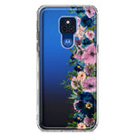 Motorola Moto G Play 2021 Navy Blue Summer Watercolor Floral Classic Purple Flowers Hybrid Protective Phone Case Cover