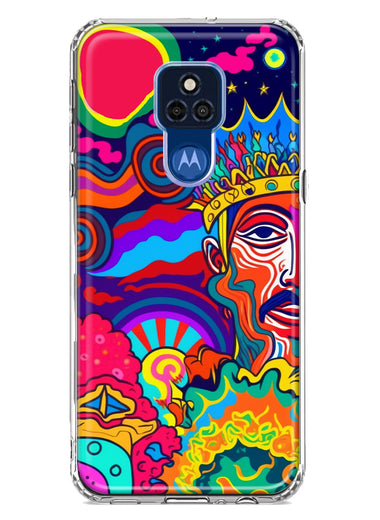 Motorola Moto G Play 2021 Neon Rainbow Psychedelic Indie Hippie Indie King Hybrid Protective Phone Case Cover