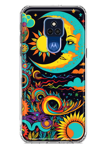 Motorola Moto G Play 2021 Neon Rainbow Psychedelic Indie Hippie Indie Moon Hybrid Protective Phone Case Cover