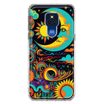 Motorola Moto G Play 2021 Neon Rainbow Psychedelic Indie Hippie Indie Moon Hybrid Protective Phone Case Cover