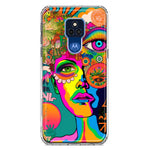 Motorola Moto G Play 2021 Neon Rainbow Psychedelic Hippie One Eye Pop Art Hybrid Protective Phone Case Cover