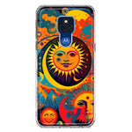 Motorola Moto G Play 2021 Neon Rainbow Psychedelic Indie Hippie Sun Moon Hybrid Protective Phone Case Cover