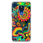 Motorola Moto G Play 2021 Neon Rainbow Psychedelic Indie Hippie Sunflowers Hybrid Protective Phone Case Cover