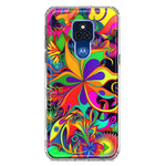 Motorola Moto G Play 2021 Neon Rainbow Psychedelic Hippie Wild Flowers Hybrid Protective Phone Case Cover