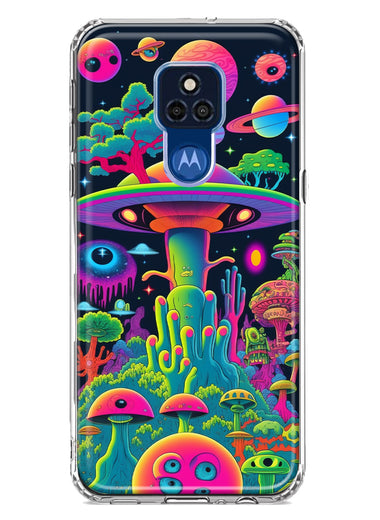 Motorola Moto G Play 2021 Neon Rainbow Psychedelic UFO Alien Planet Hybrid Protective Phone Case Cover