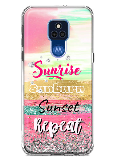 Motorola Moto G Play 2021 Summer Brush Strokes Sunrise Sunburn Sunset Repeat Hybrid Protective Phone Case Cover
