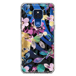 Motorola Moto G Play 2021 Zebra Stripes Tropical Flowers Purple Blue Summer Vibes Hybrid Protective Phone Case Cover