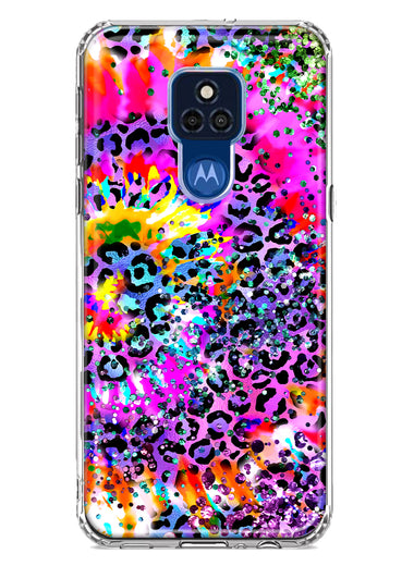 Motorola Moto G Play 2021 Vibrant Pink Purple Tie Dye Summer Leopard Swirl Rainbow Hybrid Protective Phone Case Cover