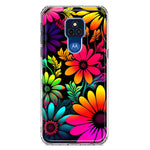 Motorola Moto G Play 2021 Neon Rainbow Glow Colorful Abstract Flowers Floral Hybrid Protective Phone Case Cover
