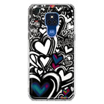 Motorola Moto G Play 2021 Black White Hearts Love Graffiti Hybrid Protective Phone Case Cover