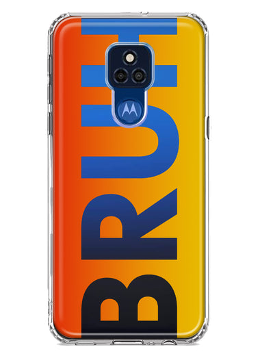 Motorola Moto G Play 2021 Orange Red Clear Funny Text Quote Bruh Hybrid Protective Phone Case Cover
