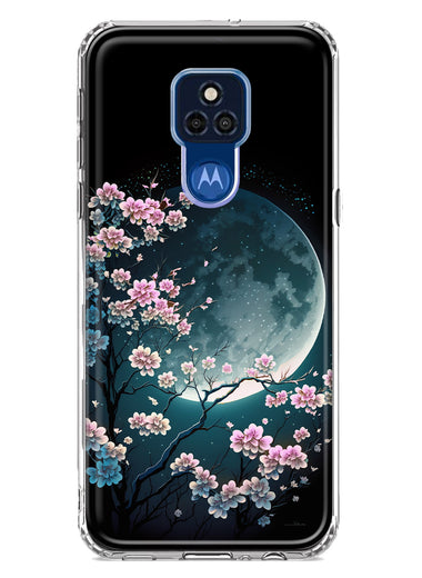 Motorola Moto G Play 2021 Kawaii Manga Pink Cherry Blossom Full Moon Hybrid Protective Phone Case Cover